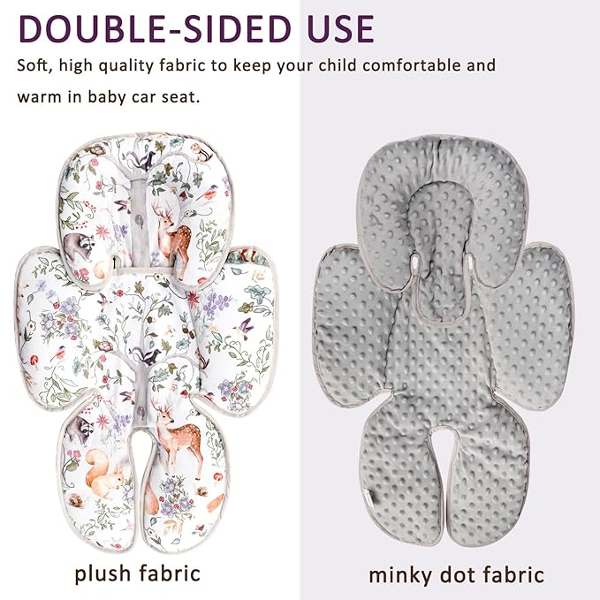 2 in 1 Infant Car Seat Insert, Car Seat Head Support Baby Girls Boys, Soft Newborn Carseat Insert Cushion, Perfect for Carseats, Strollers, Swings (Gray Animals)-BubblyBeeBaby
