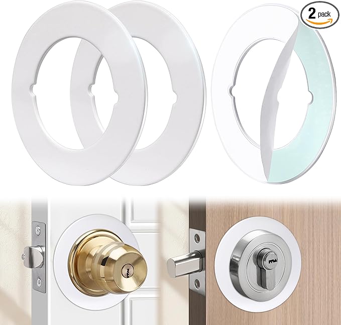 2 Pcs Upgraded Door Knob Plates with Double-Sided Tape –Thick Stainless Steel Scar Plates for Deadbolts & Knobs, Durable Door Lock Hole Covers for Fixing Loose Knobs and Damaged Areas(White)-BubblyBeeBaby