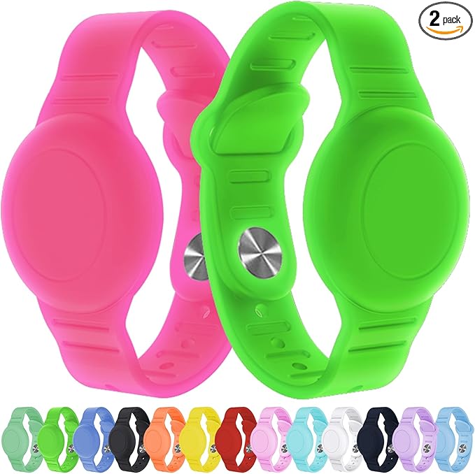 2 Pack Waterproof AirTag Bracelet for Kids, Hidden Silicone Wristband for AirTag, GPS Tracker Case for Air Tag Holder Strap Band for Child Toddler, Secure Anti-Loss Protection(Luminous)-BubblyBeeBaby