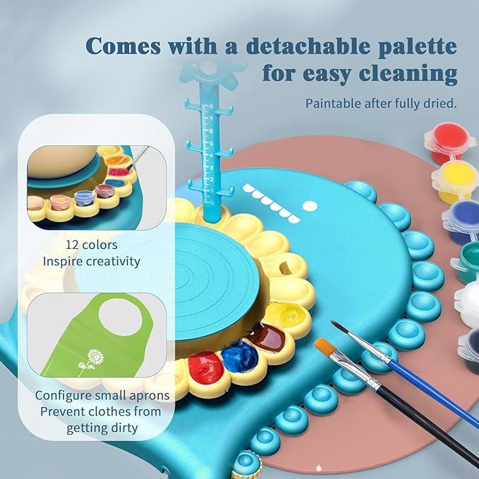 HTUONIAO Dinosaur Pottery Wheel Kit for Kids Ages 6-12 with 3 Air Dry Clays & Tools - Complete Arts and Crafts Studio for Beginners, Creative Gift for Boys and Girls-BubblyBeeBaby