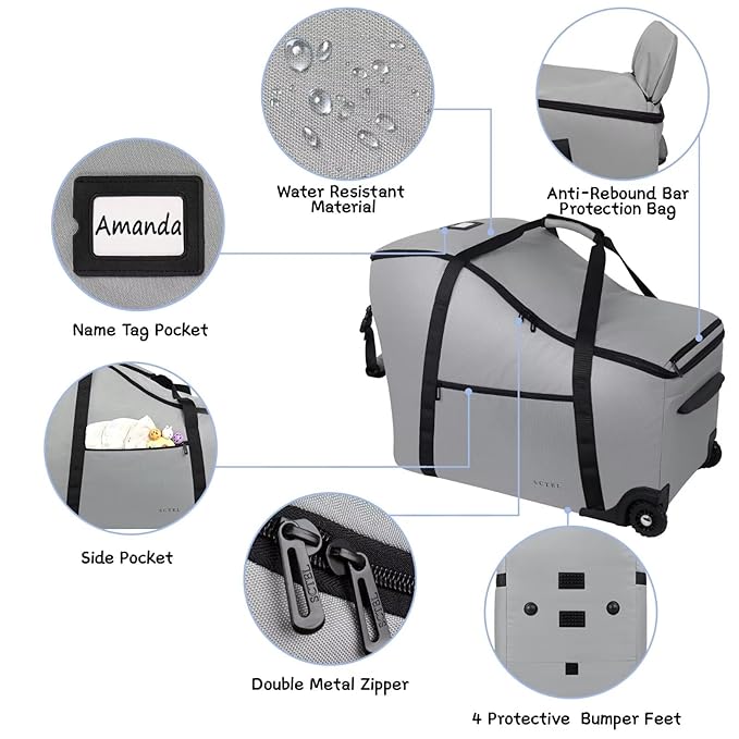 Car Seat Bags for Air Travel Fit Chicco Keyfit 35 and Anti-rebound Bar Base, Fit Doona Car Seat Stroller and Base, Nuna Pipa Travel Bag, Infant Car Seat Bag, Doona Travel Bag-BubblyBeeBaby