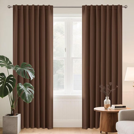 Joydeco Blackout Curtains 96 Inches Long for Bedroom, Thermal Insulated Black Out Curtains 2 Panels Set, Room Darkening Drapes for Living Room Window (W52 x L96 Inch, Brown)-BubblyBeeBaby
