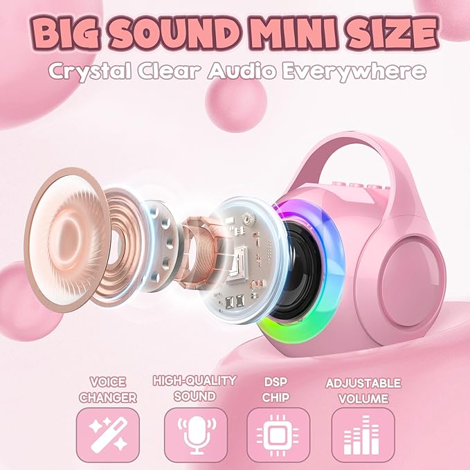Hockvill Mini Karaoke Machine for Kids with Microphone, Bluetooth Toddler Karaoke Toy with LED Lights, Rechargeable Portable Speaker for Girls & Boys Ages 3-10, Children’s Day & Birthday Gift Ideas-BubblyBeeBaby