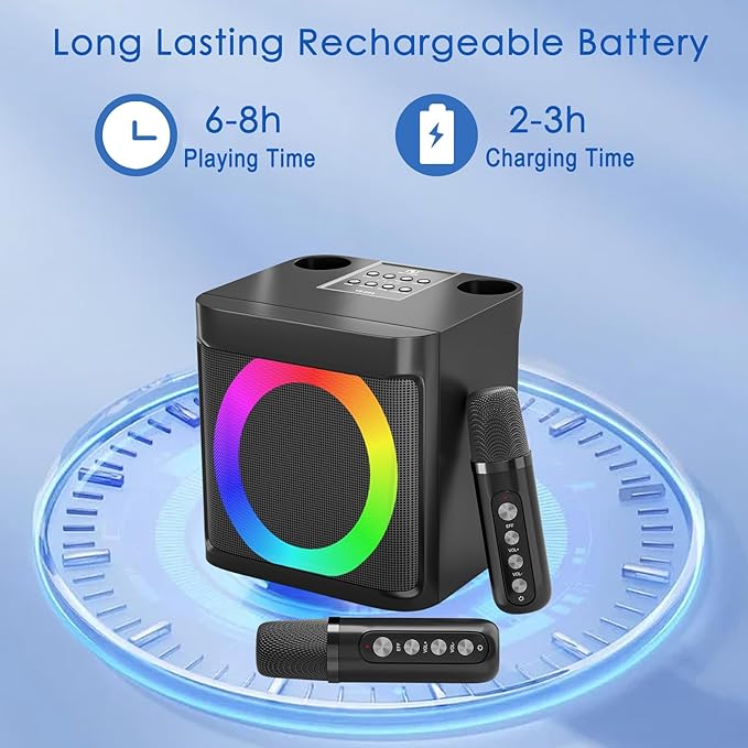 Karaoke Machine for Kids Adults - Portable Bluetooth Speaker with 2 Wireless Microphones, Singing Machine for Home Party, Birthday Gifts for Girls Boys Ages 4, 5, 6, 7, 8, 9, 10, 11, 12+ Years Old-BubblyBeeBaby
