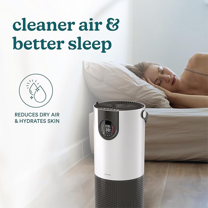 Homedics 2-in-1 Cool Mist Humidifier & Air Purifier – Humidifies & Purifies Air, Digital Air Quality Sensor, Auto Mode, Stylish Tower Design, Ideal for Medium-Large Rooms-BubblyBeeBaby