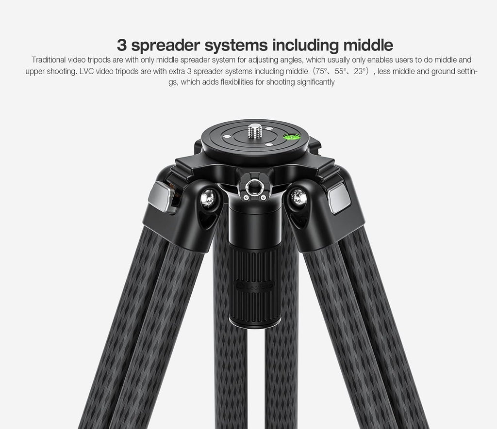Leofoto LVC-193C Carbon Fiber Twin Leg Video Tripod+BV-15 Fluid Head