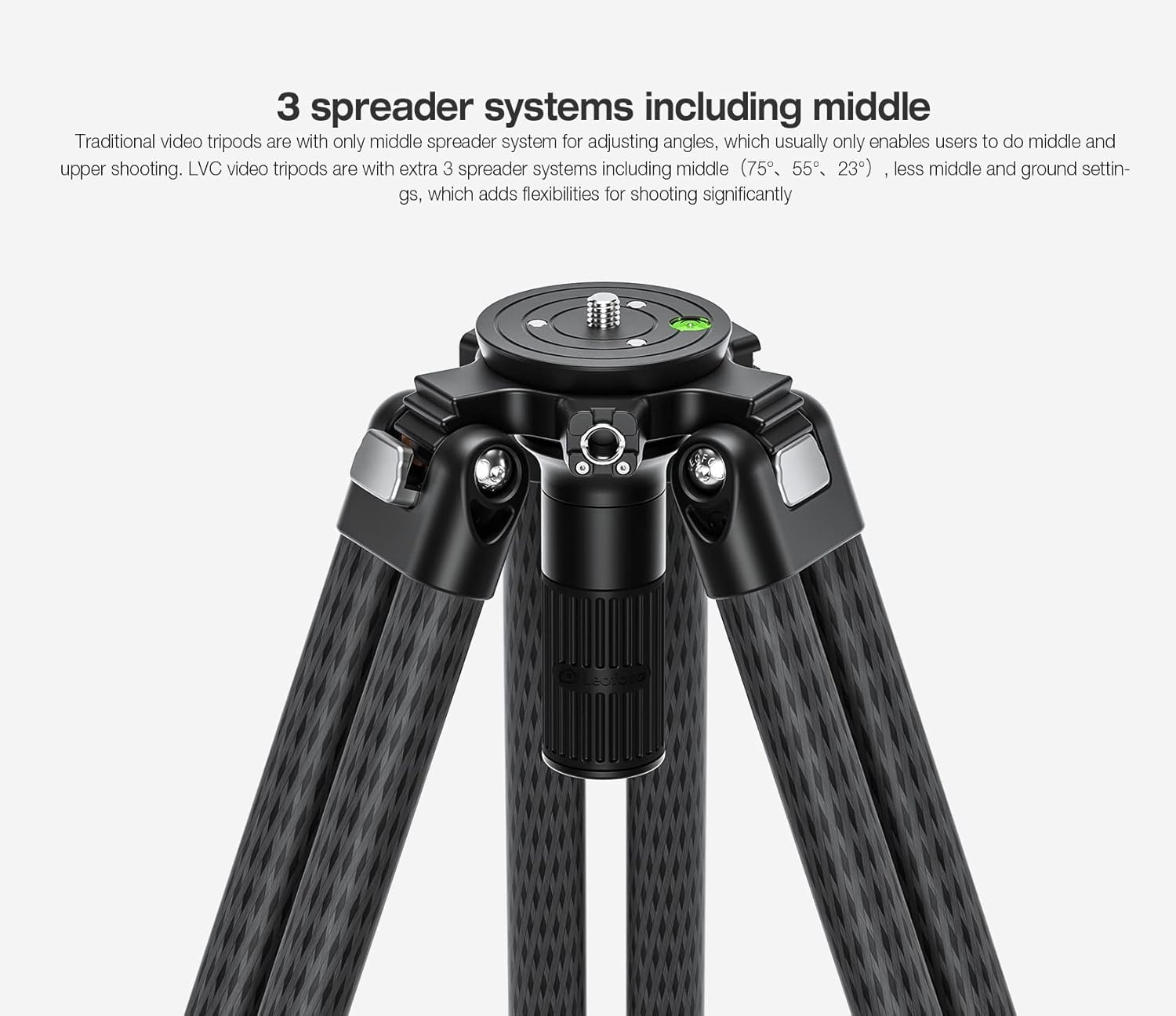 Leofoto LVC-193C Carbon Fiber Twin Leg Video Tripod+BV-15 Fluid Head