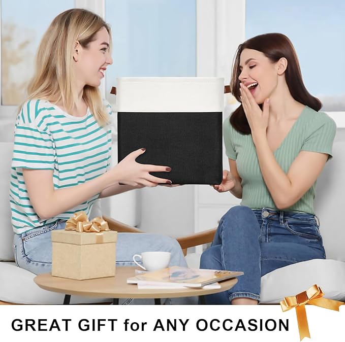 13x13 Cube Storage Bins, Collapsible Fabric Storage Box, 4 Pack Closet Baskets with Handles for Organizing, Shelf, Toys, Clothes, Home, Office, Nursery (Black&White)-BubblyBeeBaby