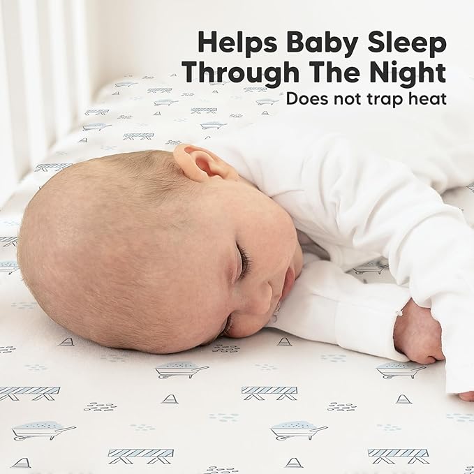 KeaBabies 2-Pack Organic Crib Sheets for Boys, Girls - 52x28 Fitted Crib Mattress Sheet Neutral, Breathable Jersey Cotton Cover for Baby Bed, Toddler Mattress, Soft & Cute Prints (Excavation)-BubblyBeeBaby