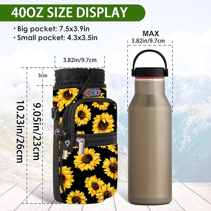 icolor Water Bottle Carrier Bag with Strap 25/32/40 oz Crossbody Bottle Holder with Phone Pocket Sling Sleeve Insulated Neoprene Water Bottle Pouch for Walking Travelling-BubblyBeeBaby
