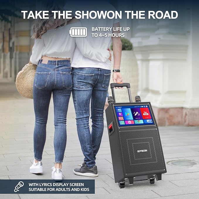 Karaoke Machine with Lyrics Display Screen for Adults, Built-in 15 Inches Tablet, Bluetooth Speaker with 2 Wireless Mics, 1000W Peak Power, DJ Lights, Portable Karaoke System for Any Occasion-BubblyBeeBaby