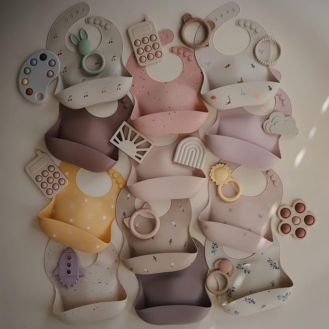 mushie Silicone Baby Bib | Adjustable Fit Waterproof Bibs (Dusty Rose)-BubblyBeeBaby