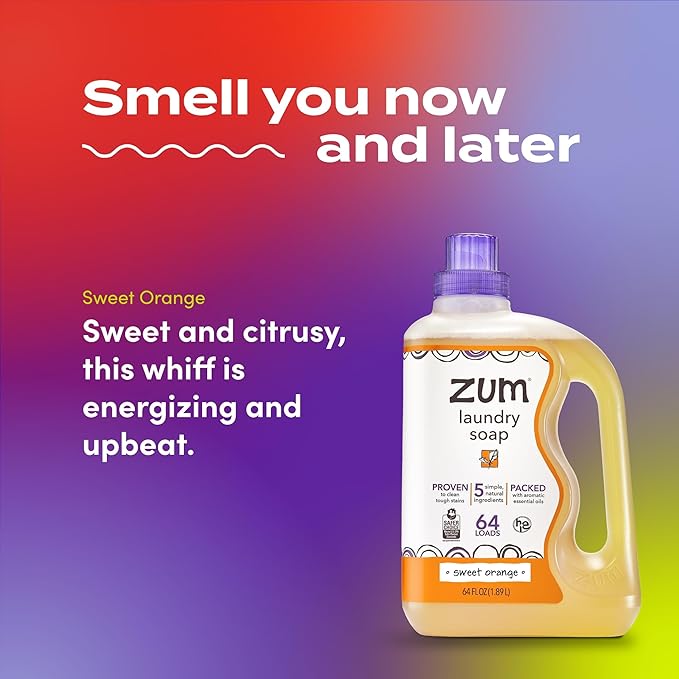 Indigo Wild Zum Clean Laundry Soap - Plant-Based Liquid Laundry Soap - Contains Baking Soda, Essential Oils & Saponified Coconut Oil - Sweet Orange Scent - 64 fl oz-BubblyBeeBaby