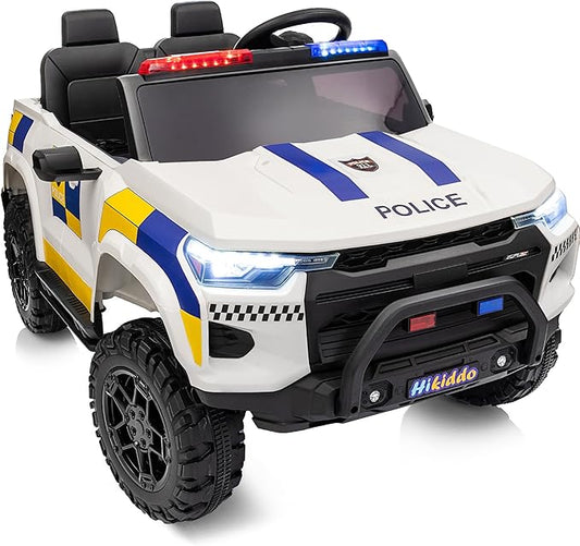 24V 10Ah Electric Police SUV Car Ride-On Toy for Big Kids, 4WD 2-Seater w/Parental Remote Control, 5Mph Max Speed - White-BubblyBeeBaby