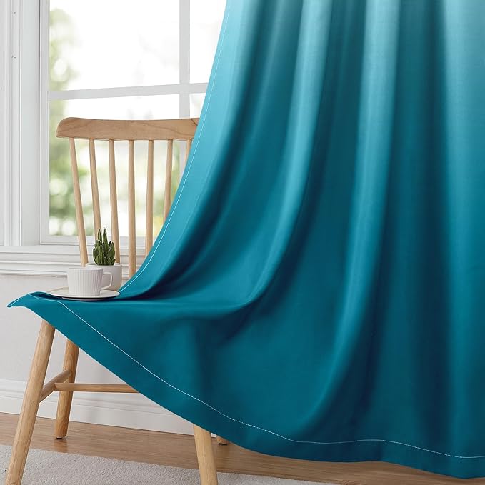 HOMEIDEAS Turquoise Ombre Blackout Curtains 52 X 96 Inch Length Gradient Room Darkening Thermal Insulated Energy Saving Grommet 2 Panels Window Drapes for Living Room, Bedroom-BubblyBeeBaby