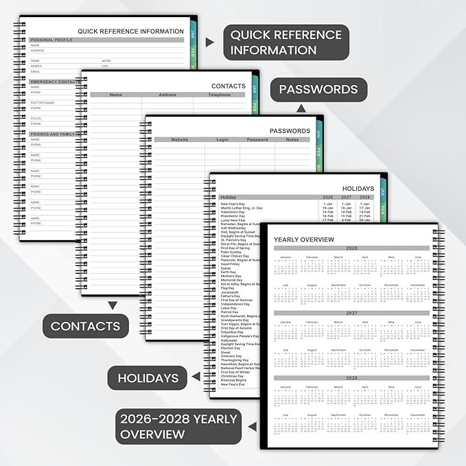 2026 Monthly Planner - 2026 Planner/Calendar, JAN 2026 - DEC 2026, Monthly Planners with Colorful Tabs, Planners for Daily Organizing - Waterproof Cover (8" x10", Notes Pages, Black)-BubblyBeeBaby