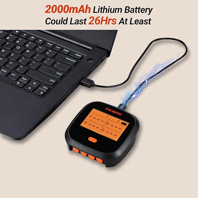 Inkbird WiFi Meat Thermometer for Grilling, Unlimited Rang Rechargeable BBQ Thermometer APP Calibration, Temp Graph Mobile Notification, 4 Colorful Probes Food Thermometer for Pellet Smoker Oven-BubblyBeeBaby