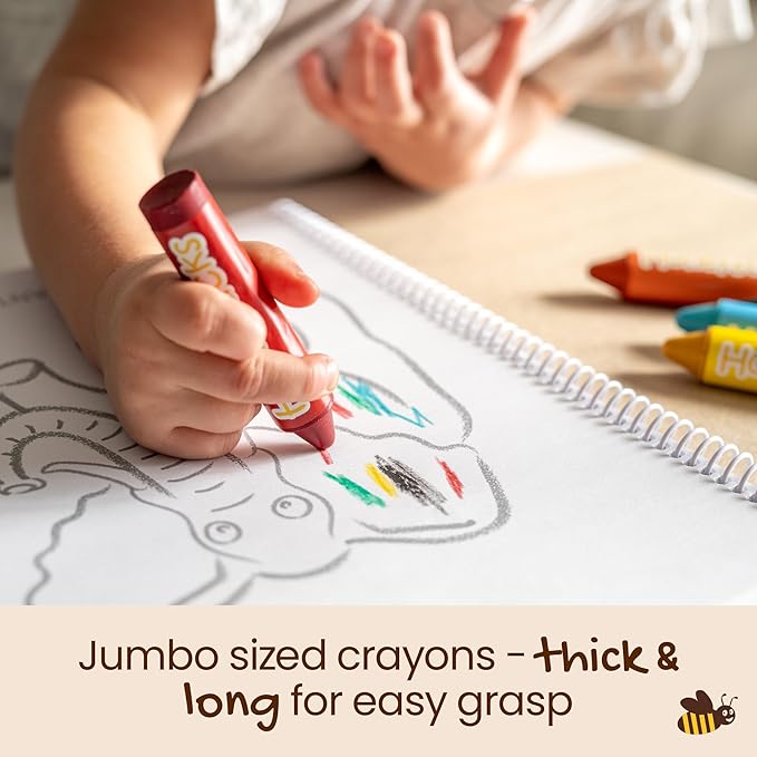 Honeysticks Super Jumbo Crayons (6 Pack) - 100% Pure Beeswax, Non Toxic Crayons for Toddlers 1-3, Extra Large Crayon Size, Easy to Hold and Use, Unbreakable Toddler Crayons, Eco-Friendly-BubblyBeeBaby