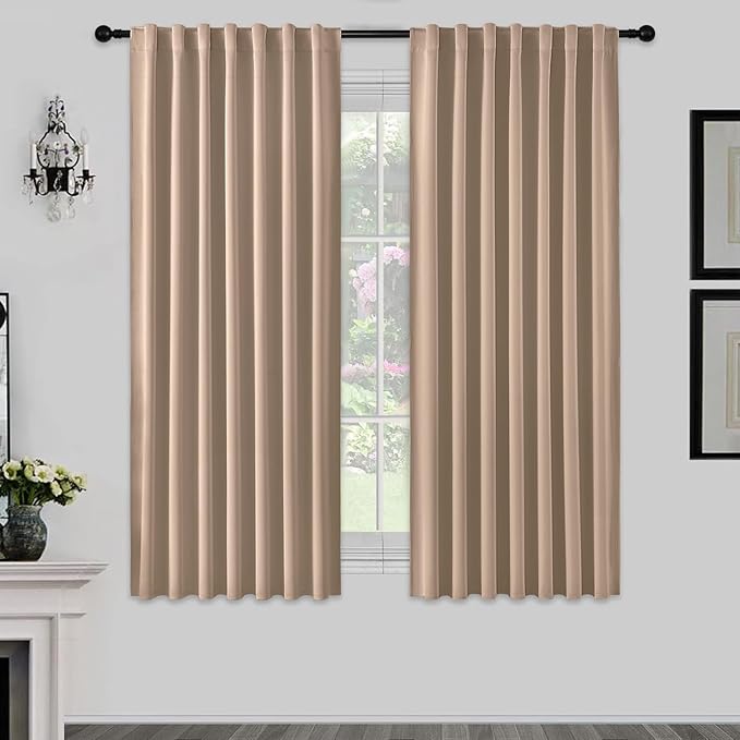 Joydeco 72 Inch Blackout Curtains for Bedroom, Thermal Insulated Black Out Curtains, Room Darkening Drapes for Living Room Window Rod Pocket Back Tab (W52 x L72 Inch, Khaki)-BubblyBeeBaby