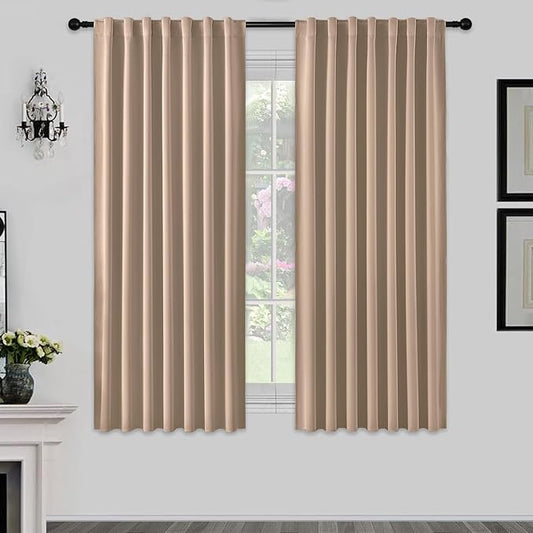 Joydeco 72 Inch Blackout Curtains for Bedroom, Thermal Insulated Black Out Curtains, Room Darkening Drapes for Living Room Window Rod Pocket Back Tab (W52 x L72 Inch, Khaki)-BubblyBeeBaby