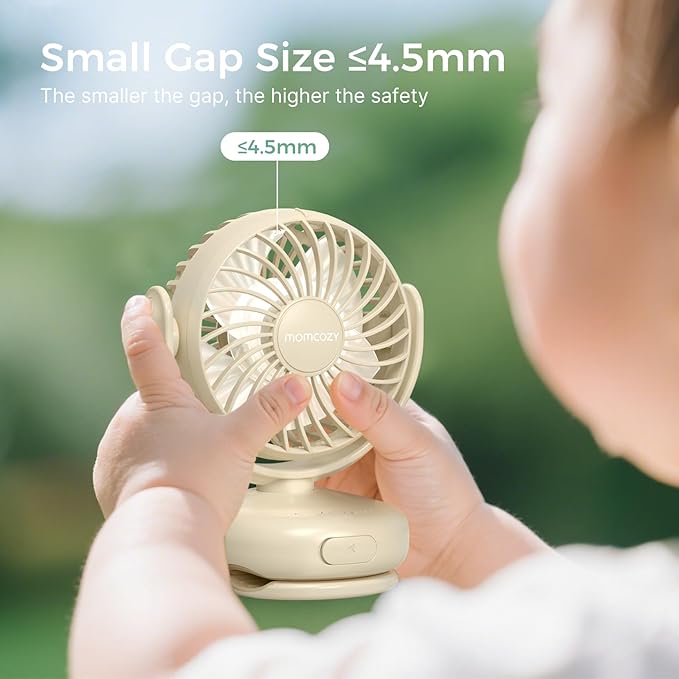 Momcozy Portable Fan with Clip | 4-Speed Mini-Fan for Carrier | Personal Fans Ultra Lighter 0.26lb | Gaps ≤4.5mm | Handheld Cooling | Rechargeable Rotate for Diaper Backpack/Stroller/Carrier/Chair-BubblyBeeBaby