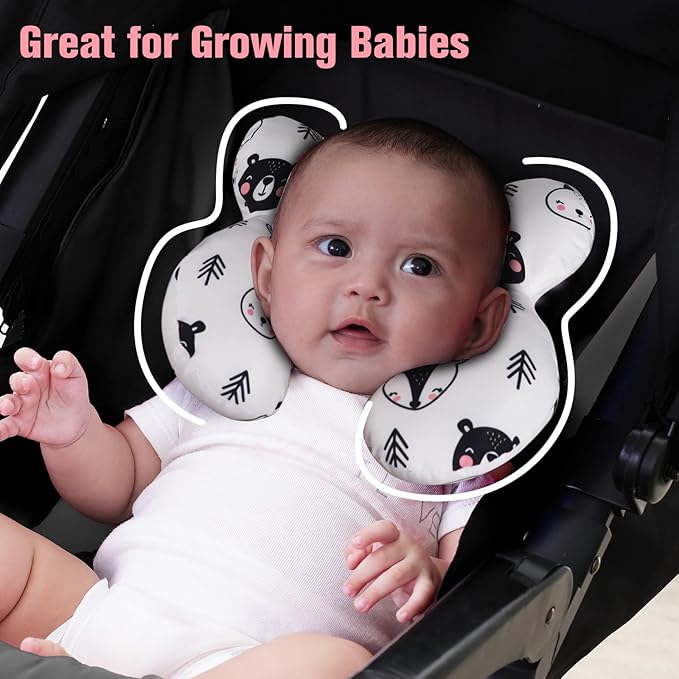 KAKIBLIN Baby Travel Pillow, Pillow for Head and Neck, Upgraded Baby Neck Support Pillow for Car Seat,Pushchair,Travel (Bear)-BubblyBeeBaby