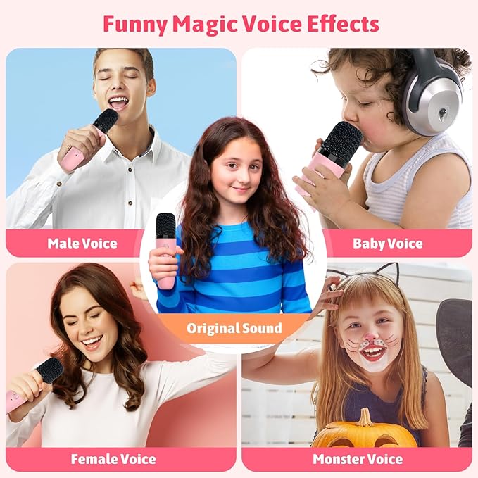 Karaoke Machine for Kids Adults, Portable Bluetooth Speaker with 2 Wireless Microphones and LED Lights, Kids Toys Birthday Gifts for Girls Boys Ages 4, 5, 6, 7, 8,9,10,11,12+ Years-BubblyBeeBaby