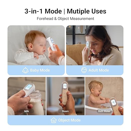 iHealth Infrared Digital Thermometer for Adults and Kids, Baby Thermometer with 3-in-1 Mode & 3-Color Prompt, Fever Alarm & Silent Mode, Forehead & Object Detection, 40 Memory Storages, PT9L, White-BubblyBeeBaby