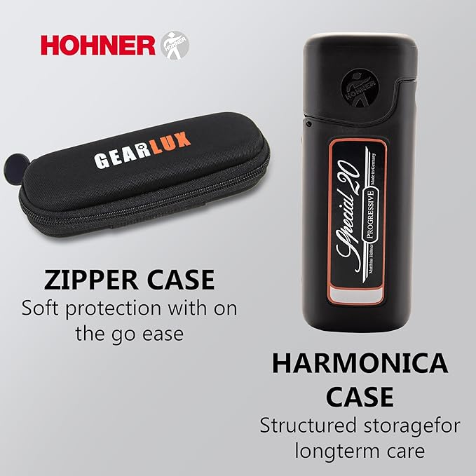 Hohner Special 20 Harmonica - Key of C Bundle with Zip Case, Instructional Manual, and Austin Bazaar Polishing Cloth-BubblyBeeBaby
