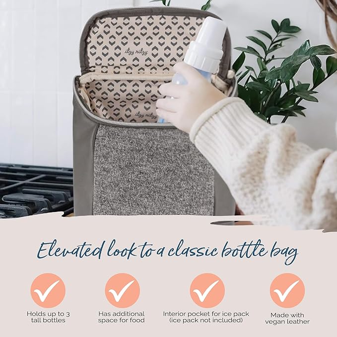 Itzy Ritzy Insulated Bottle Bag – Keeps Bottles Warm or Cool - Holds 3 Bottles and Features Interior Pocket for Ice Pack (Not Included), Grayson-BubblyBeeBaby