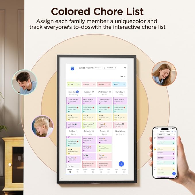 15.6 Inch Digital Calendar, Wall Electronic Desk Calendar, Full HD 1920 * 1080P IPS Touchscreen Interactive Display for Family Meal Planner Support - Streamline Household Organization-BubblyBeeBaby