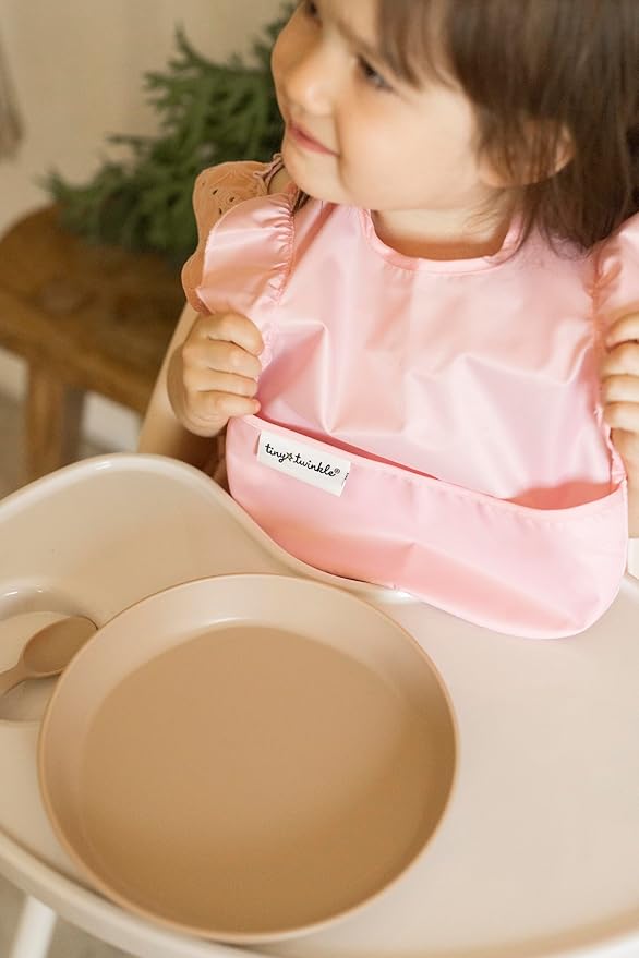 Tiny Twinkle Mess Proof Baby Bibs for Eating - Waterproof, Wipeable Bibs - Toddler Bibs - Travel Friendly - PFAS, PVC, BPA, Phthalate Free - Baby Food Bibs(3 Pack,Blue Floral)-BubblyBeeBaby