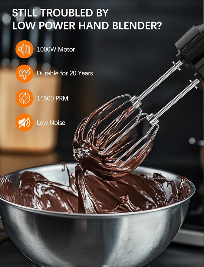 Immersion Blender Handheld GAVASTO Hand Blender,20 Speeds and Turbo Mode Hand Mixer, 3-in-1 Heavy Duty Copper Motor Stainless Steel-BubblyBeeBaby