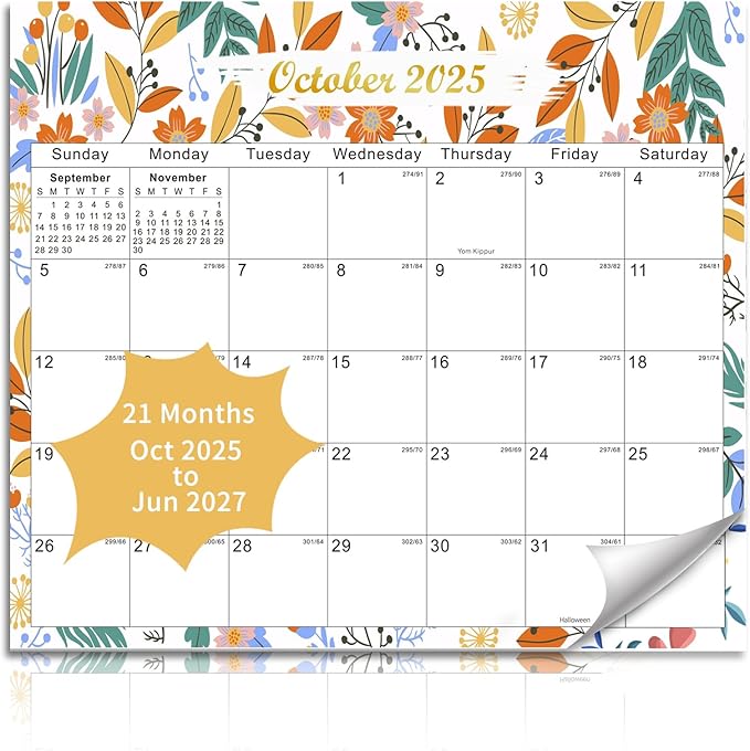2025-2027 Magnetic Fridge Calendar 21 Monthly Magnetic Calendar for Refrigerator Planner Runs from October 2025 Until June 2027 Easy Organizing Markers Tearable (Flower)-BubblyBeeBaby