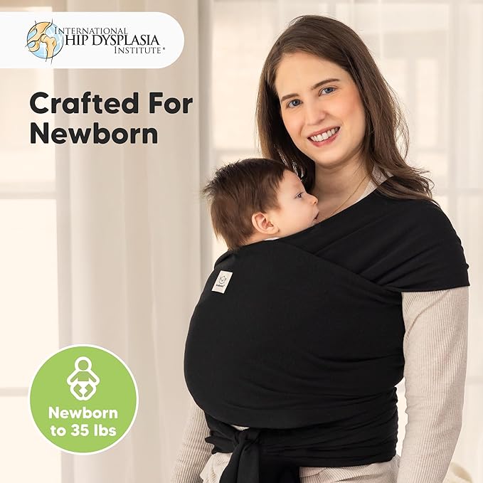 KeaBabies Baby Wrap Carrier - All in 1 Original Baby Carrier Newborn to Toddler Sling, Easy to Wear, Hands Free Bonding, Lightweight, Breathable Infant Wraps (Trendy Black)-BubblyBeeBaby