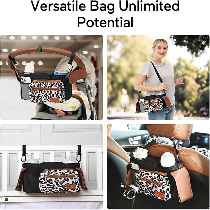 Momcozy Universal Stroller Organizer with Insulated Cup Holder Detachable Phone Bag & Shoulder Strap, Fits for Stroller like Uppababy, Baby Jogger, Britax, BOB, Umbrella and Pet Stroller-BubblyBeeBaby