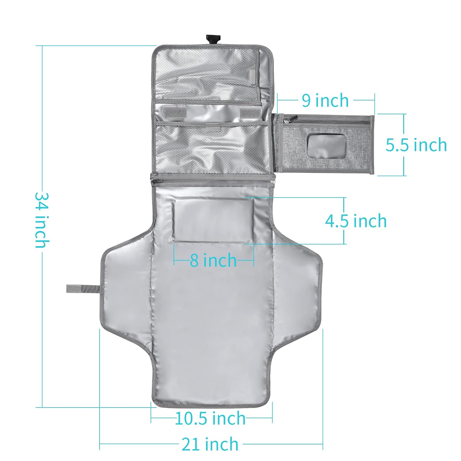 SKYROKU Baby Portable Diaper Changing Pad - Waterproof Travel Changing Mat with Wipes Pocket & Storage, Lightweight Baby Diaper Bag for Stroller/Car, Newborn Essentials Gift