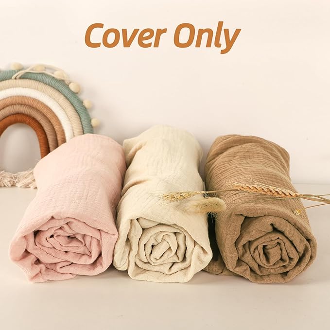 Hooyax Muslin Baby Lounger Cover 1 Pack, 100% Cotton Soft & Breathable Infant Lounger Covers Only for Newborn (Brown)-BubblyBeeBaby