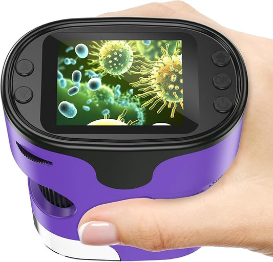 1000X Handheld Microscope for Kids 4K 2.0" Screen Rechargeable Mini Pocket Digital Microscopes w/Slides Kit Portable Edu Gift Age 4-6 8-12 Children Students (Purple)-BubblyBeeBaby