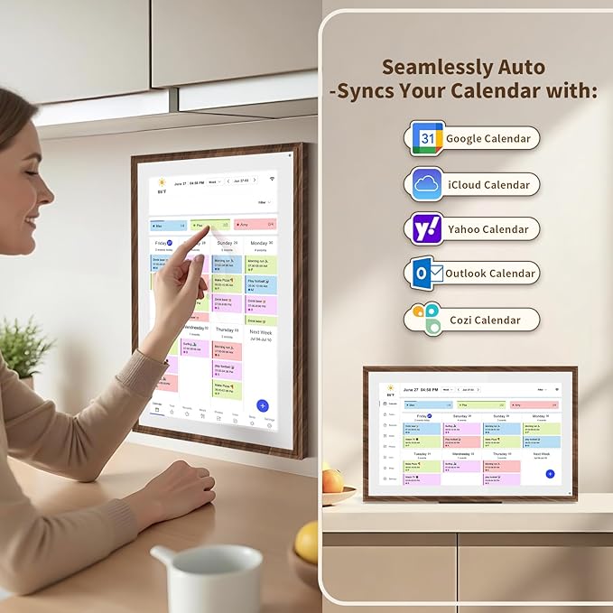 15.6 Inch Digital Calendar Chore Chart with Touchscreen - Full HD Interactive Display, Wall & Desk Mountable Family Planner, To-Do List & Meal Planner, Ideal for Home Organization & 2025 Scheduling-BubblyBeeBaby