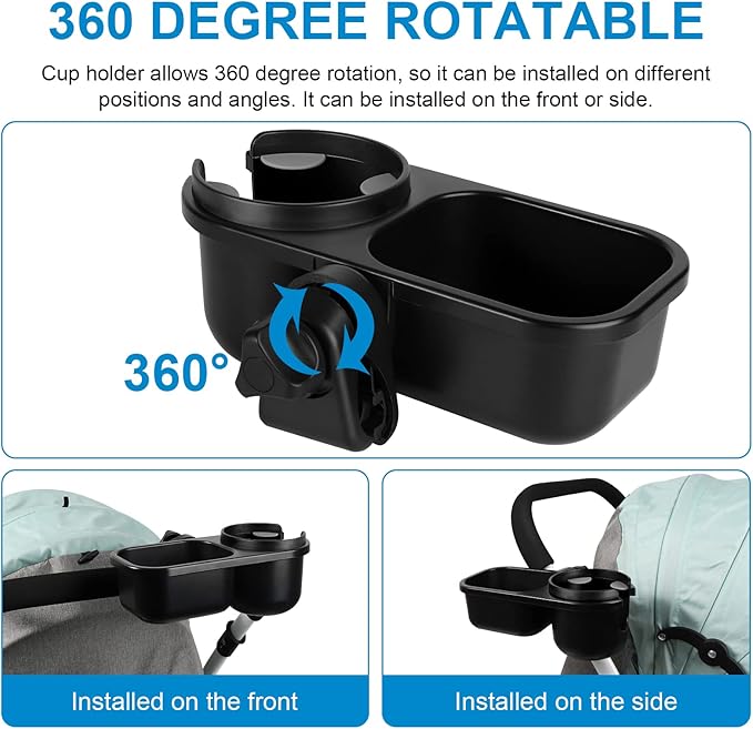 Accmor Stroller Cup Holder with Tray, Universal Cup Holder, Bike Bottle Holder, 360° Rotatable Large Caliber Drinks Holder for Stroller, Bike, Wheelchair, Walker-BubblyBeeBaby