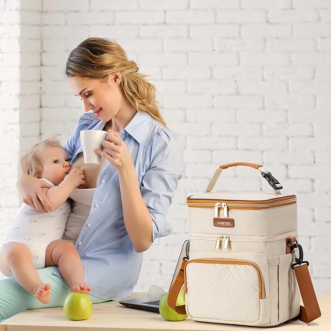 Insulated Breastmilk Cooler Bag with Ice Pack - Holds 6x9oz Bottles, Leakproof Double Layer, Baby Bottle Cooler Bag with Adjustable Strap for Nursing Moms, Daycare & Travel-BubblyBeeBaby