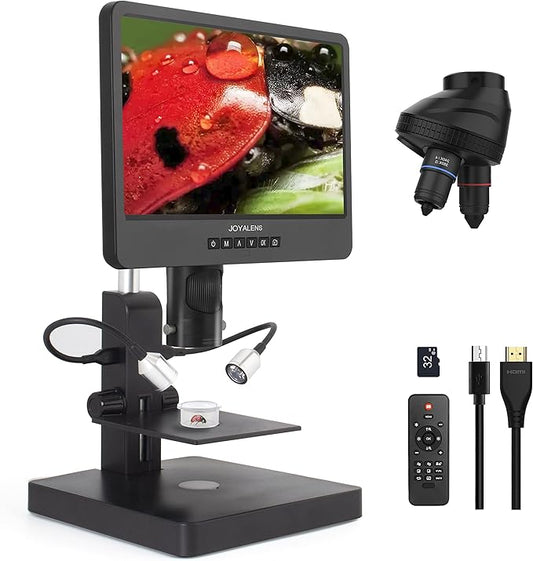 JL249PS 3 Lenses 10 Inch HDMI LCD Digital Microscope, UHD 4000× 24MP Biological Microscope with Prepared Slides, Coin Microscope for Full-Size Coins Error Coins, PC/TV Compatible, 32G Card-BubblyBeeBaby