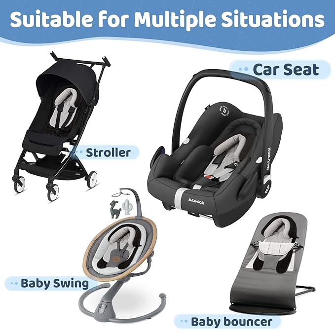 Pro Goleem Car Seat Head Support Infant, Soft Infant Car Seat Insert, 2 in 1 Carseat Head Support for Newborn, Perfect for Car Seat, Stroller, Swing, Bouncer, Gray and Black-BubblyBeeBaby