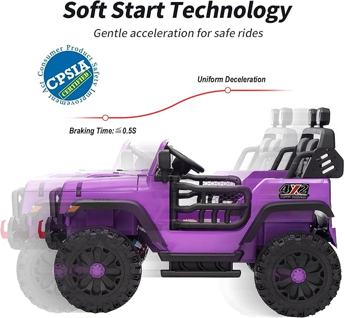 2 Seater Ride on Car Truck, 12V Kids Electric Ride on Toy for Big Kids Age 3-8 w/Remote Control- Purple-BubblyBeeBaby