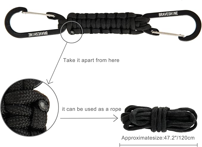 BRAVESHINE Paracord Keychain Carabiner Clip, D Ring Lanyard Hanger Stroller Hook for Water Bottle, Key, Backpacks, Men, Women-BubblyBeeBaby