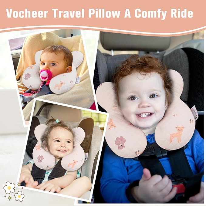 vocheer Baby Neck Pillow(Upgraded), Cotton, Baby Support Pillow, Car Seat Pillows for Newborn, Carseat Head and Body Support, Infant Travel Pillows for Prams, Pushchair, Stroller, Bouncer, Deer-BubblyBeeBaby