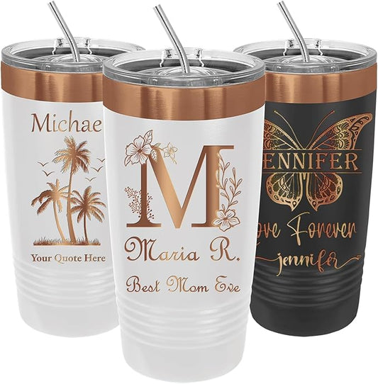 iProductsUS Personalized Gift For Women Mother's Day & Cruises - 20oz, Custom Tumbler w/Spill Proof Lid - Insulated Travel Coffee Mug - Stainless Steel Double Wall Coffee Tumbler, Cup (Rose Gold)-BubblyBeeBaby