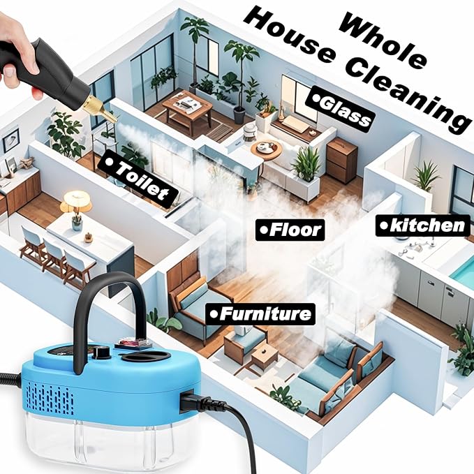 2500W Handheld Steam Cleaner,Portable Car Steamer For Auto Detailing,High-Temperature and Pressure Steam Cleaner For Home, Steam Cleaning Machine for Furniture,Kitchen,Grout,Floor,Tile (Blue)-BubblyBeeBaby