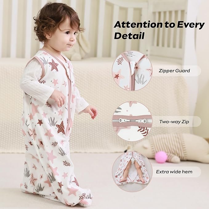 JELLYMONI Baby Sleep Sack 6-12 Months 0.5 Tog Wearable Blanket for Baby, 100% Cotton 3 Pack Infant Toddler Sleeping Sack Lightweight Soft 2-Way Zipper Sleepsack-BubblyBeeBaby